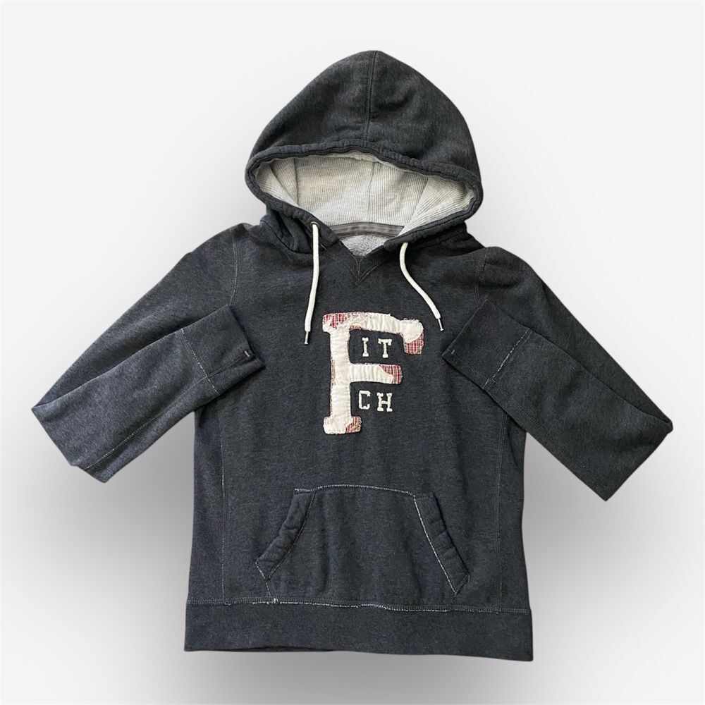Abercrombie & Fitch Hoodie Gray Red Plaid Cream Large Retro